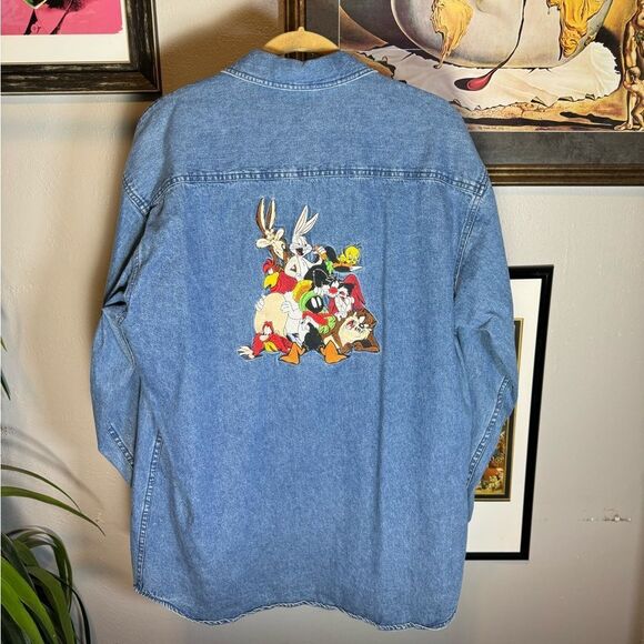 Vintage Looney Tunes Denim Button Up Shirt - Picture 2 of 7